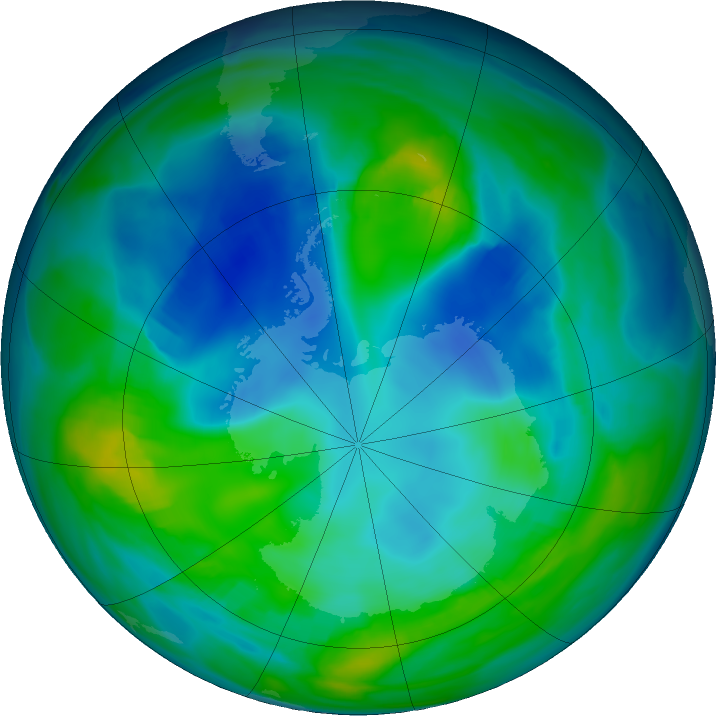 Antarctic ozone map for 13 May 2024